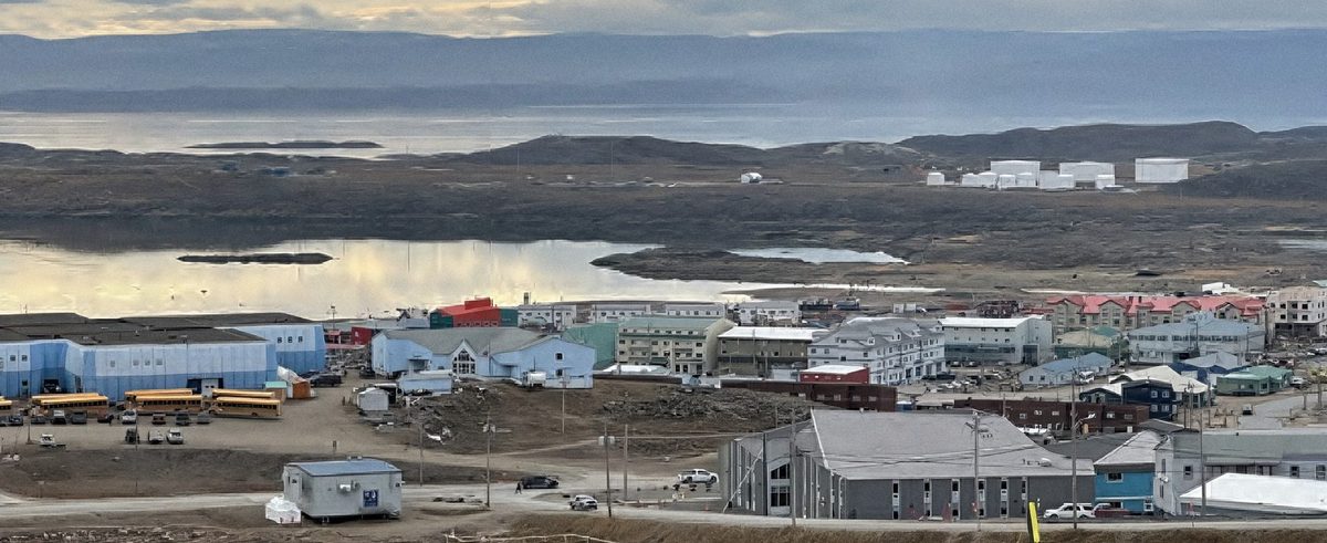 Aerial view of Iqaluit, Nunavut, on the coast.